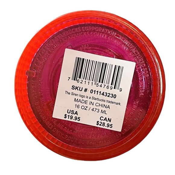 NWT Starbucks Dragonfruit Neon Pink Cold Cup Tumbler Grande Pleated Ribbed 16 oz - Picture 3 of 3